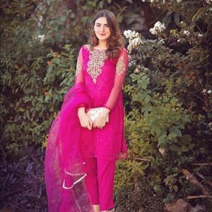 Beautiful 3 piece hot pink pure organza dress